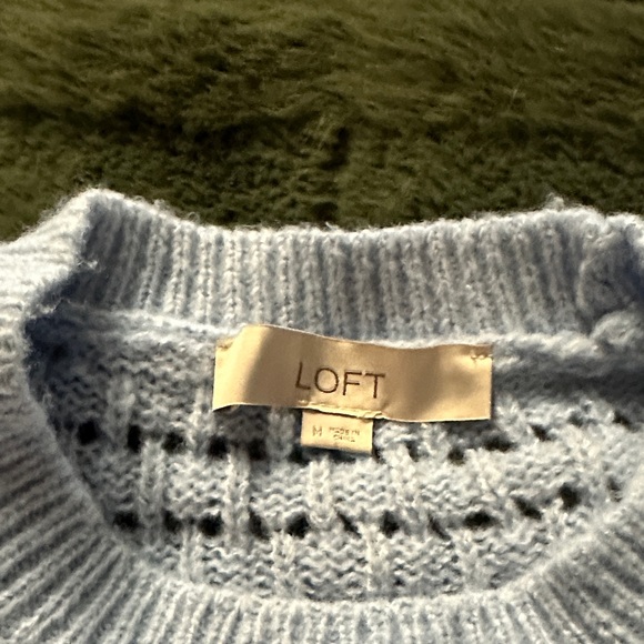 LOFT Soft Blue Textured Sweater with Ruffled Sleeves - Picture 2 of 5